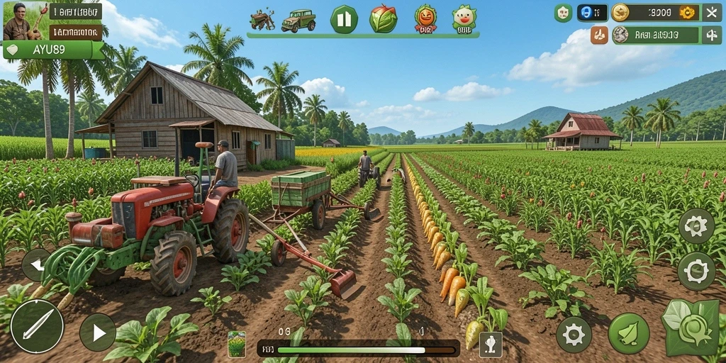 Tampilan gameplay menarik dalam AYU89 dengan aktivitas bertani.